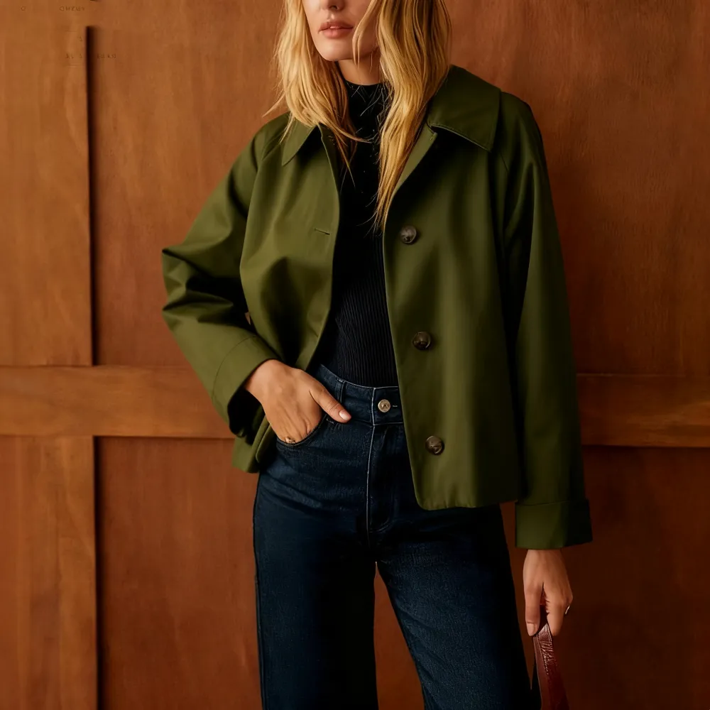 Women Casual Fall Jacket Lapel Neck Button-Down Long Sleeve Coat