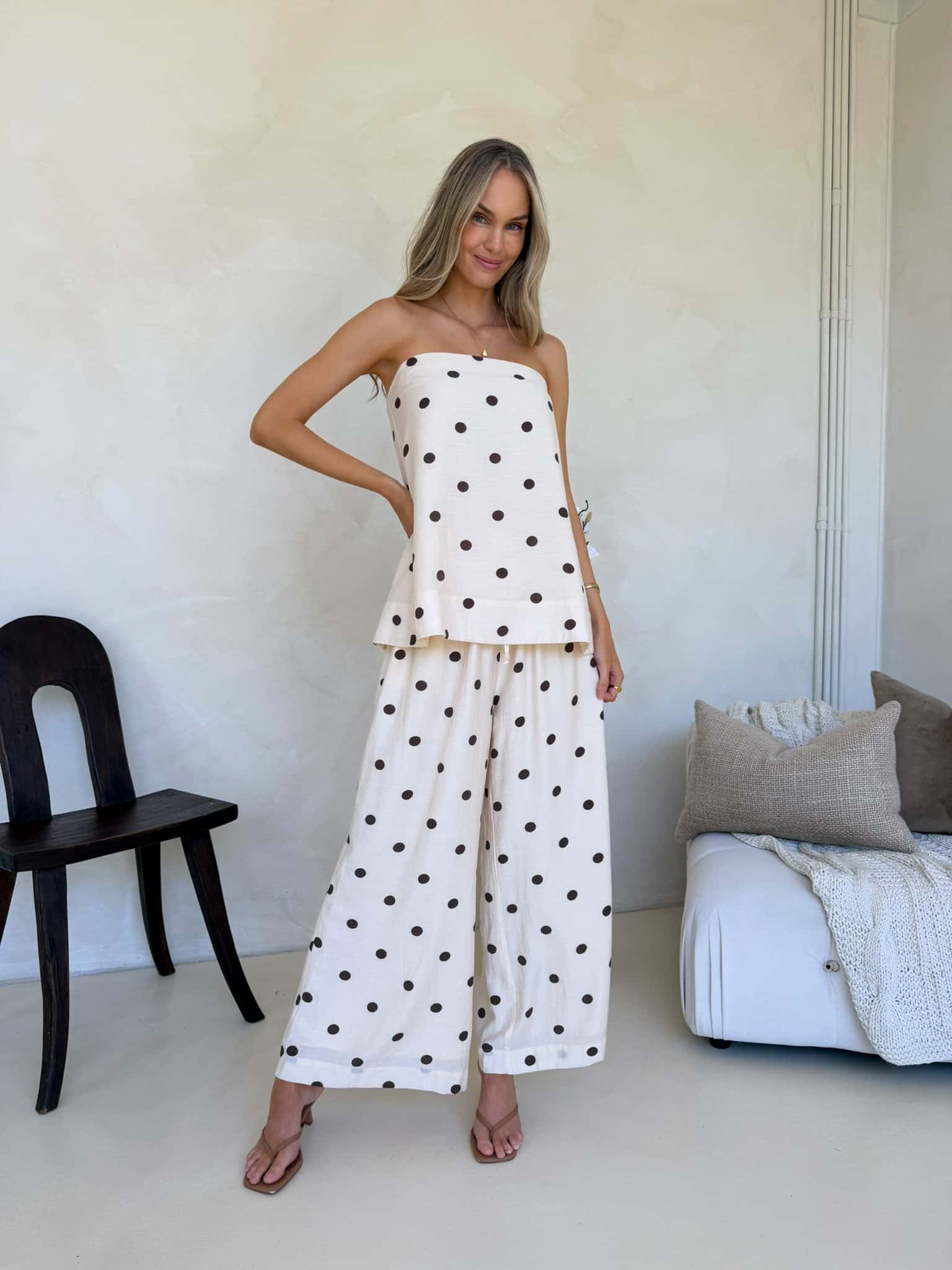 Blair Top - Crème Cafe Polka Dot