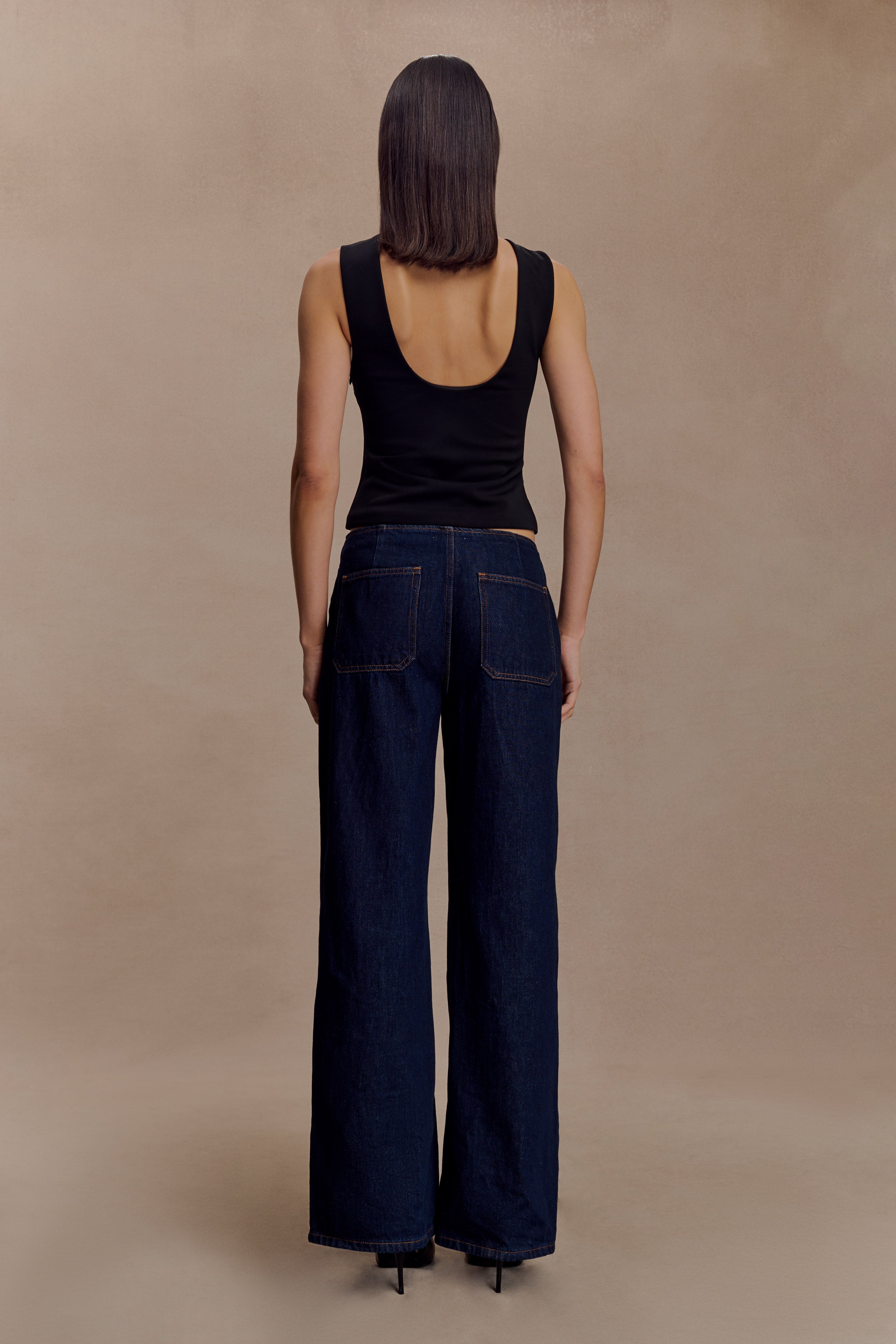 Black Open Back Scuba Crepe Top