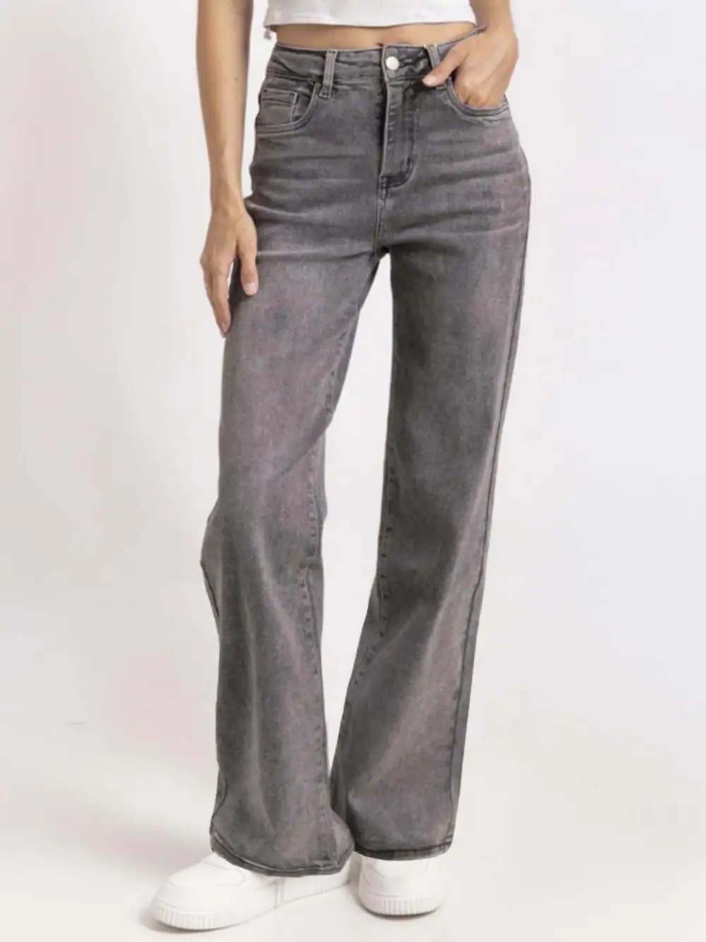 Casual Mid-Rise Denim Multi-Pocket Wide Leg Jeans
