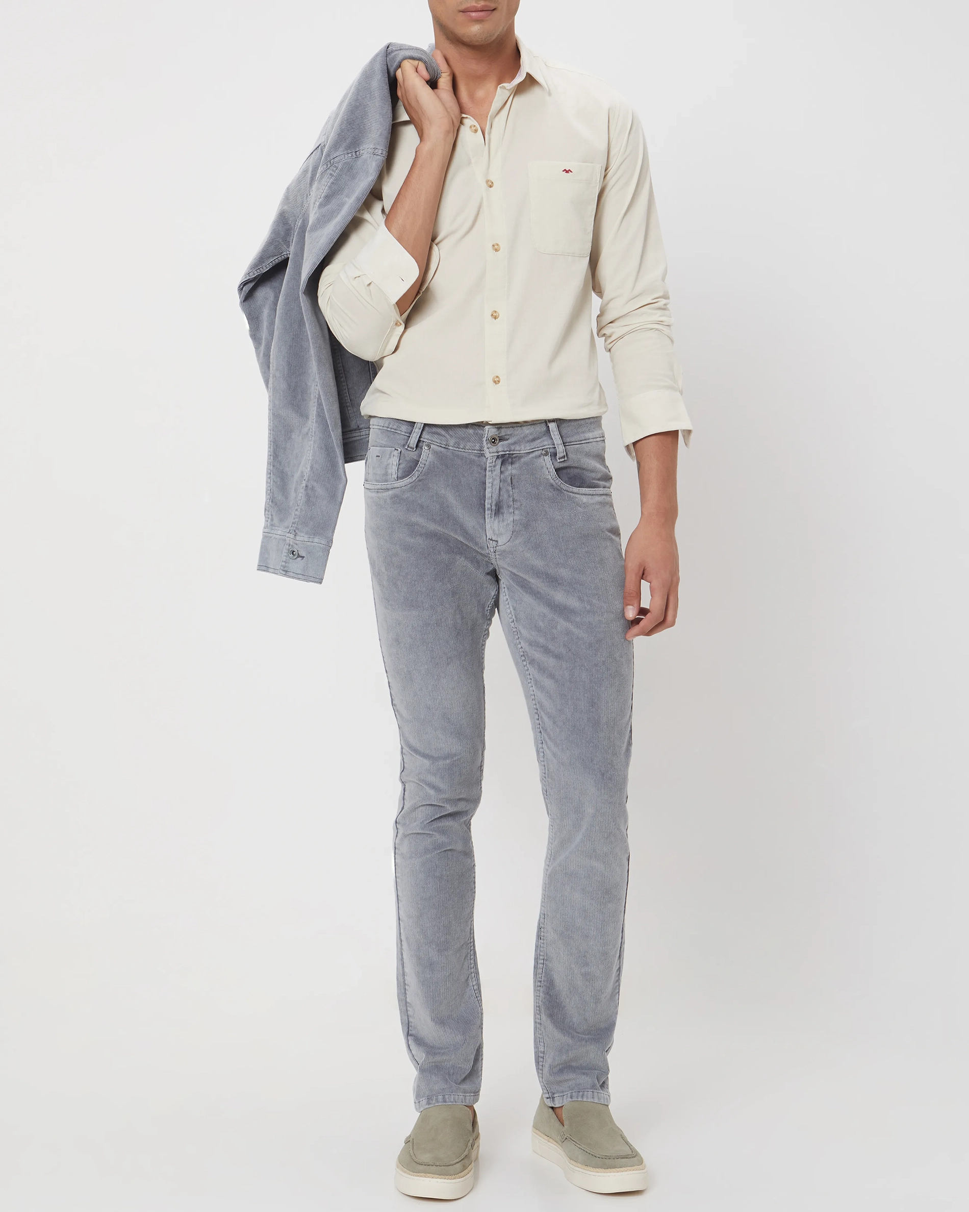 Classic Versatile Slim-Fit Straight-Leg Grey Trousers