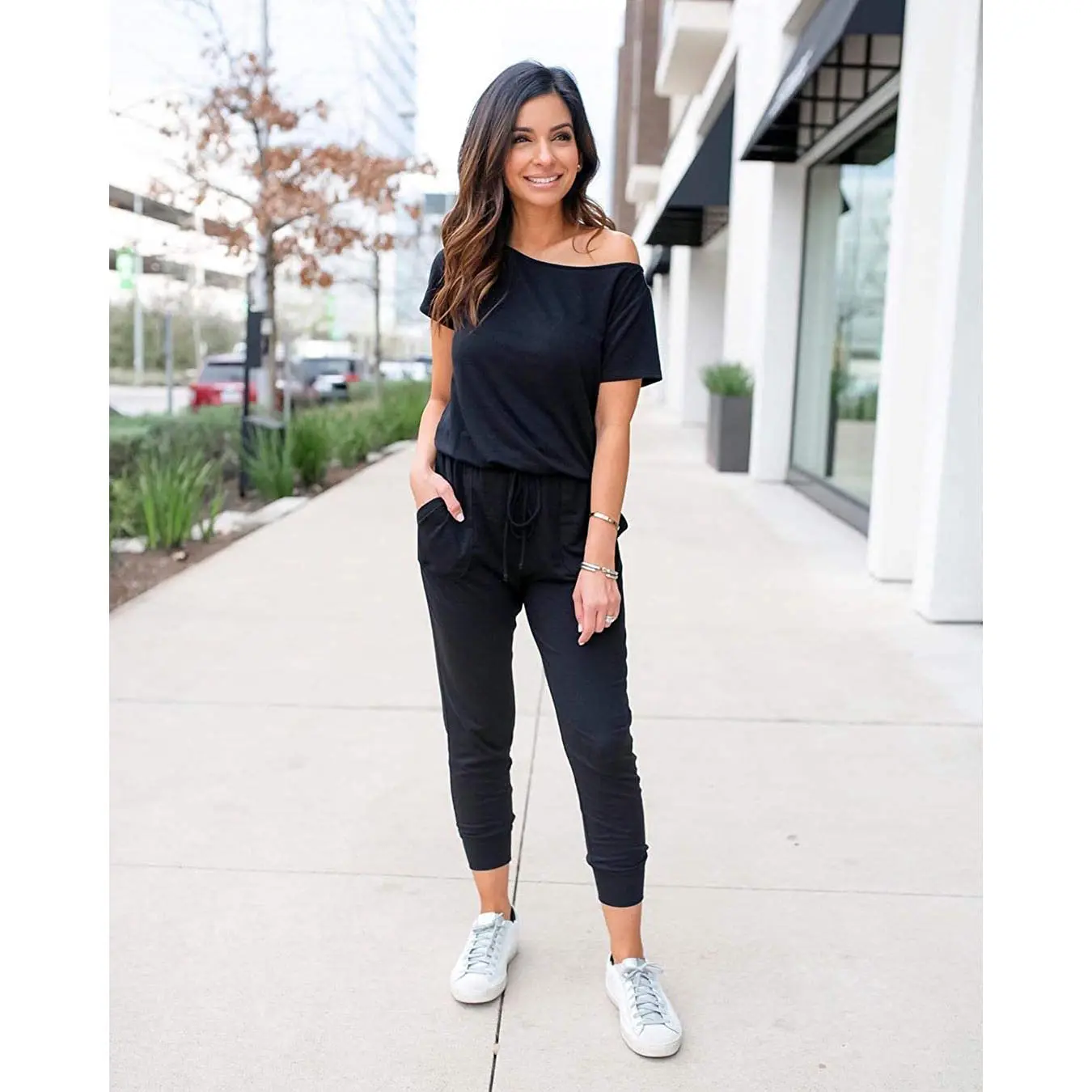 Women's Jumpsuit Plus Size S-XXXL Off-Shoulder Elastic Waist Stretchy Loose Minimalist Comfy Clothes Casual Outdoor Lightweight Romper - Fabric - Womenswear Pants Style romper