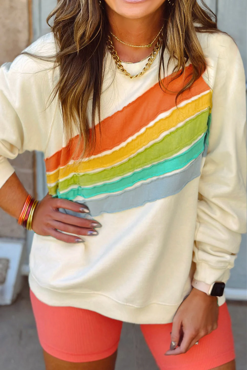 Colorblock Striped Patchwork Side Pockets Zipper Hoodie