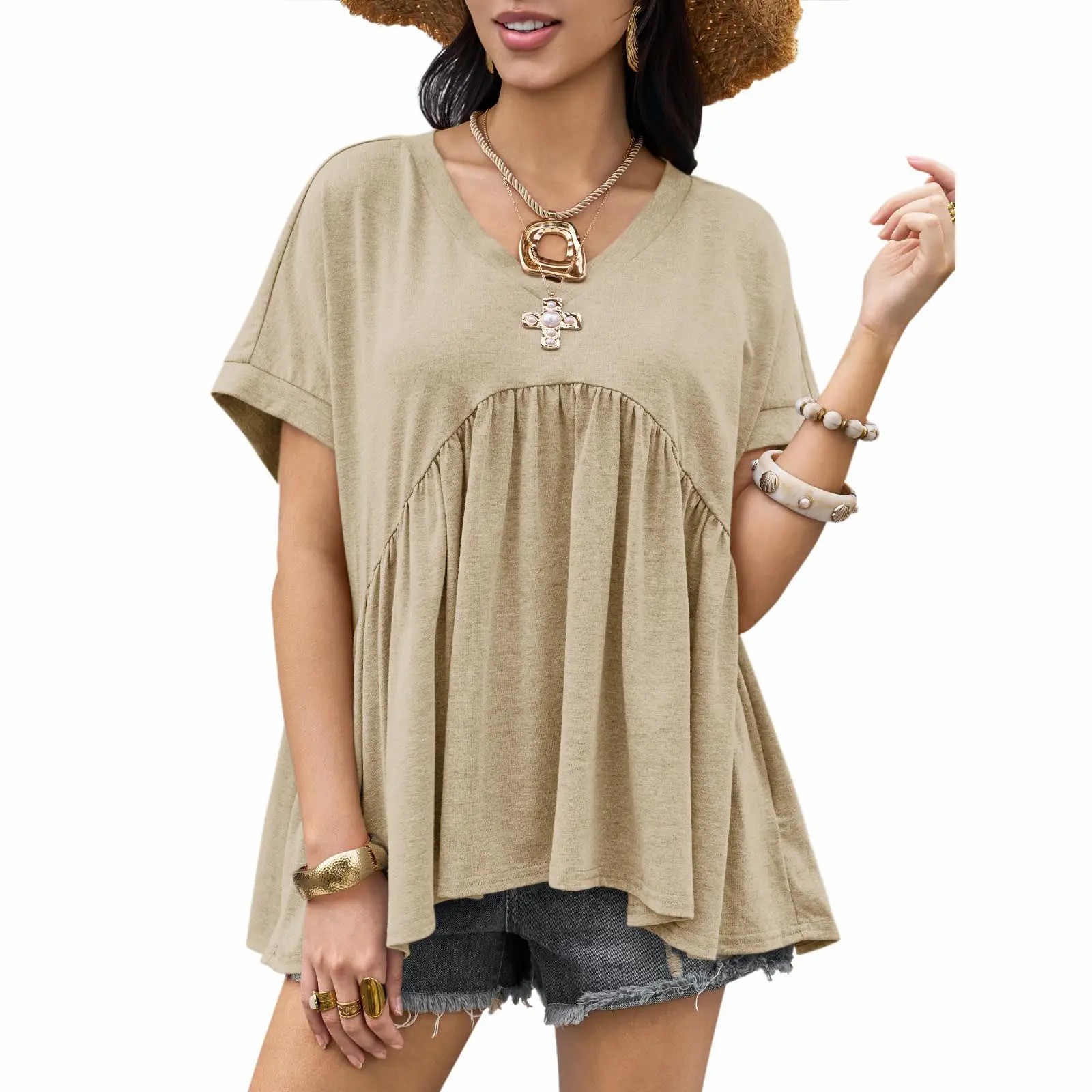 Women’s Flowing V-Neck Babydoll Peplum Blouse