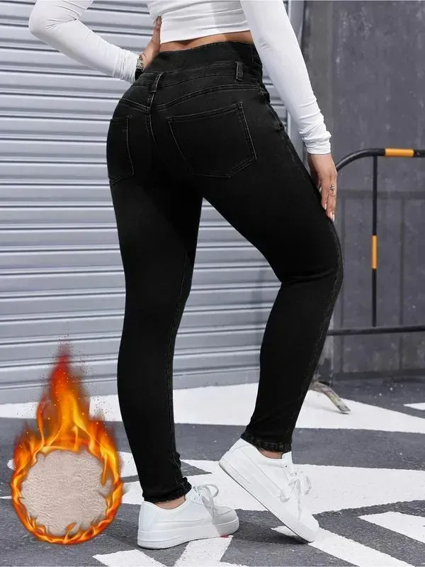 🔥6-PACK ONLY $24🔥Women's High Elasticity Fleece Lined Thick Denim Jeans🔥Final Day Clearance!🛒