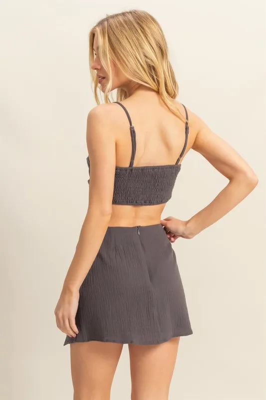 Hyfve Ruched Bra Top And Mini Skirt Set