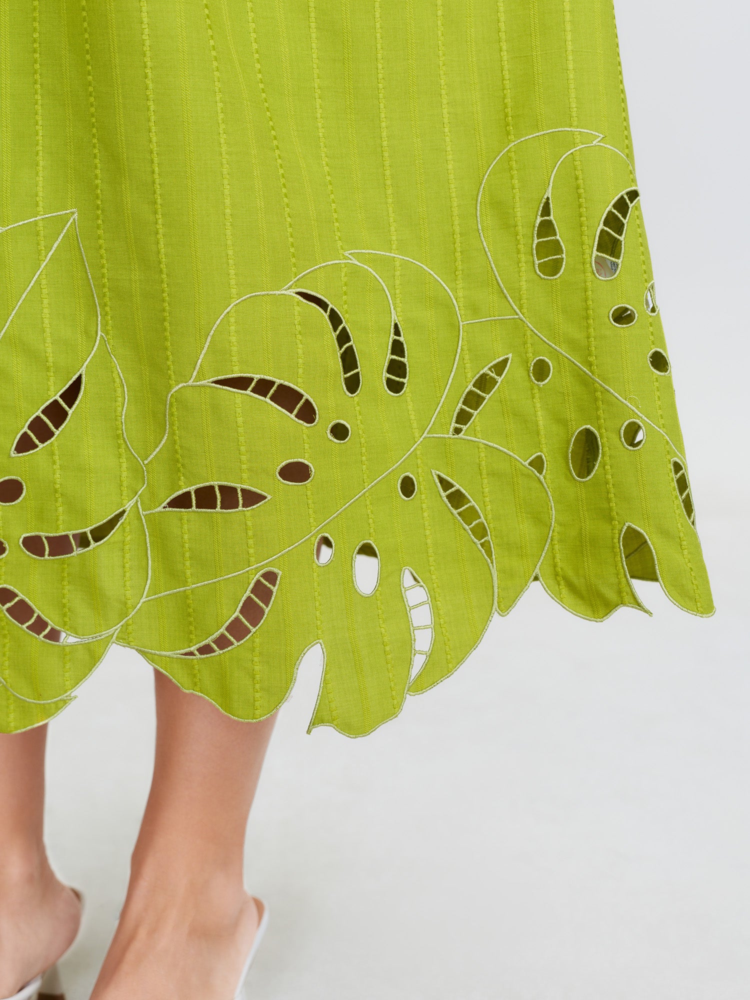 Ruched Bodice Embroidered Cut Out Midi Dress