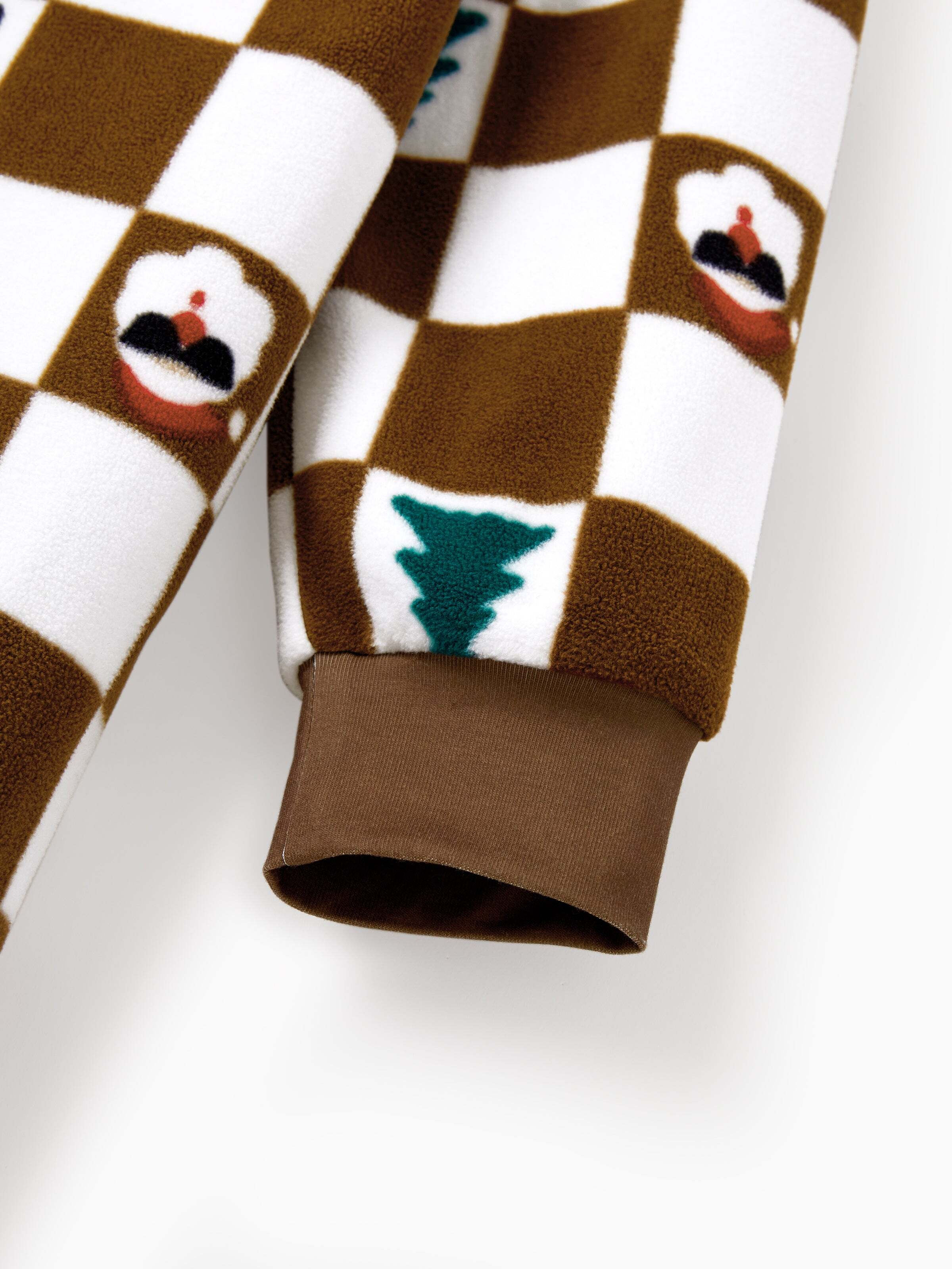 Christmas Onesies Matching Family Fleece Hoodie Pajamas Set Gingerbread Christmas-theme Plaid Print PJS with Christmas Socks Color block