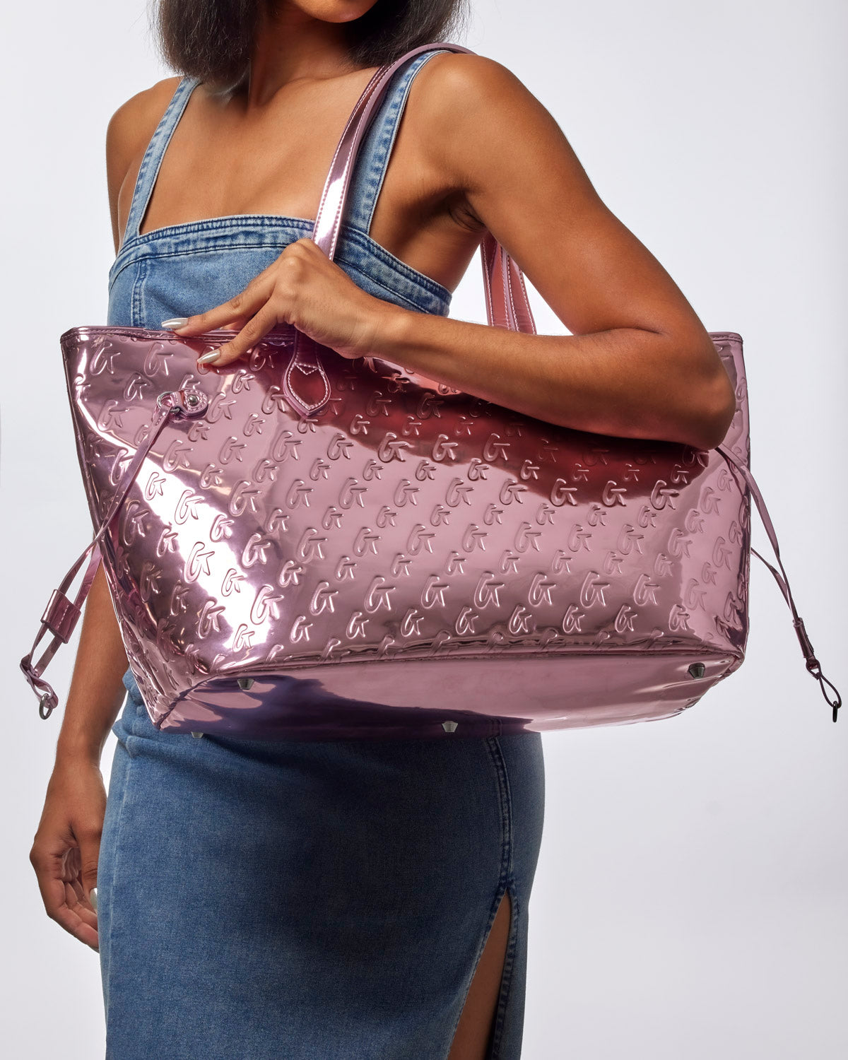 METALLIC MONOGRAM GLAM TOTE - METALLIC PINK