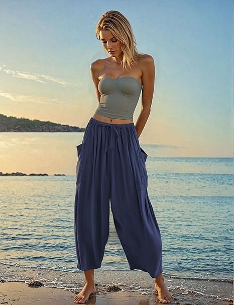 🎁Women's Polyester Wide Leg Pants with Pockets