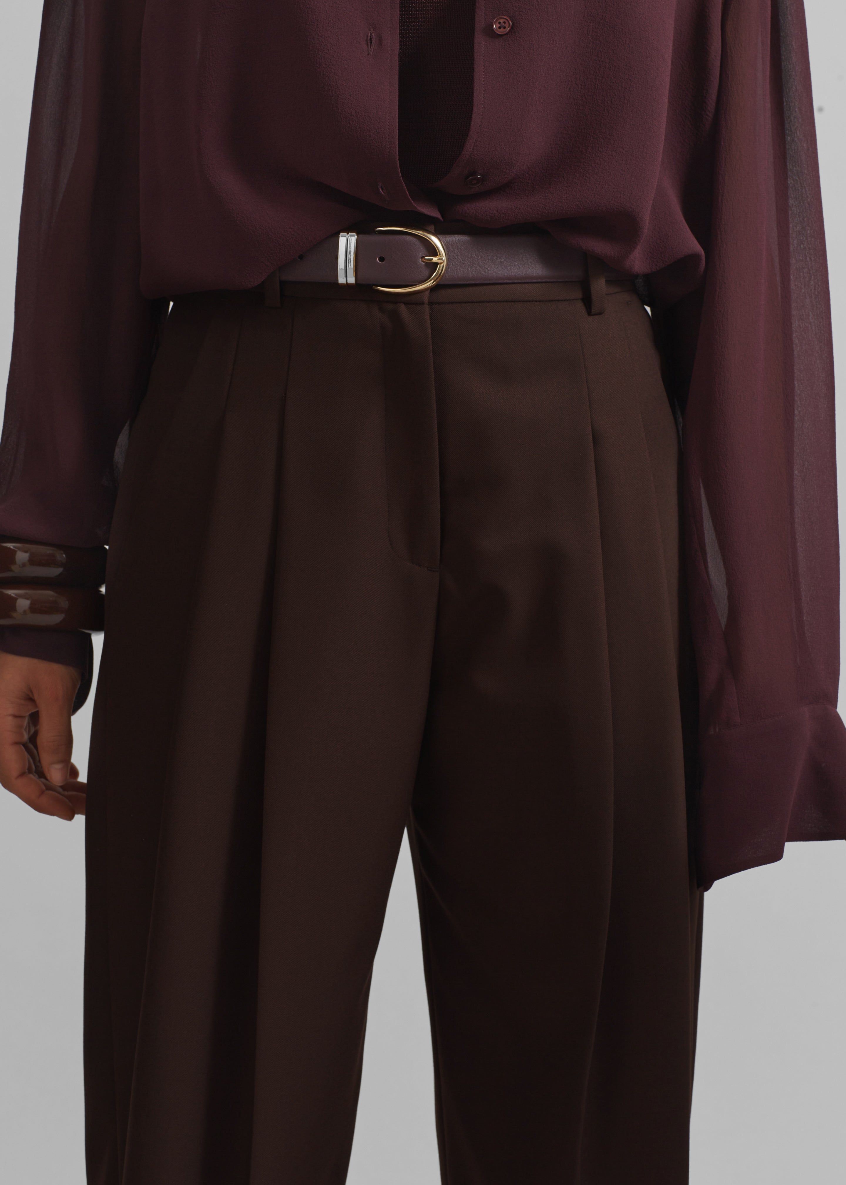Gelso Pleated Twill Trousers - Brown