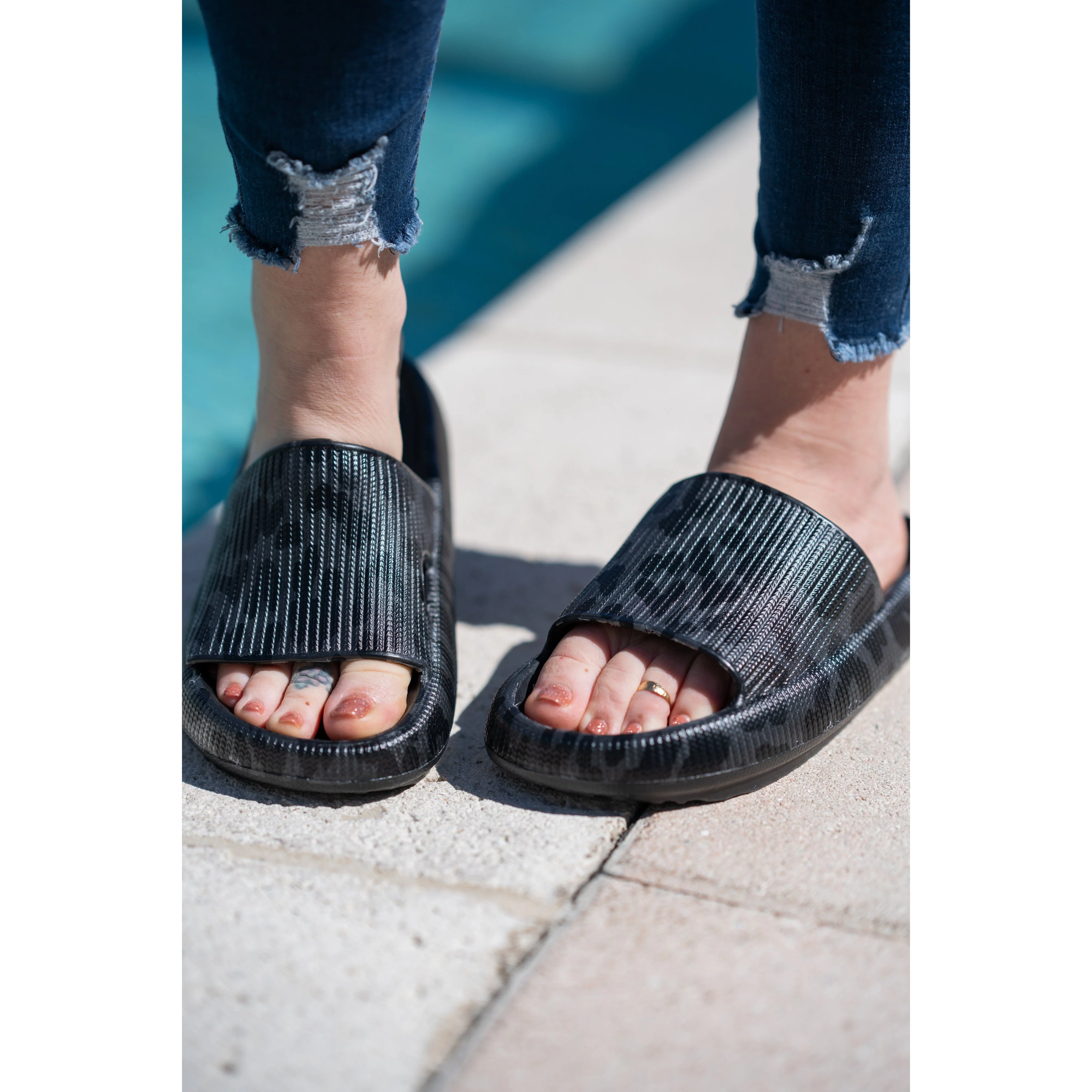 BLACK LEOPARD  Insanely Comfy -Beach or Casual Slides