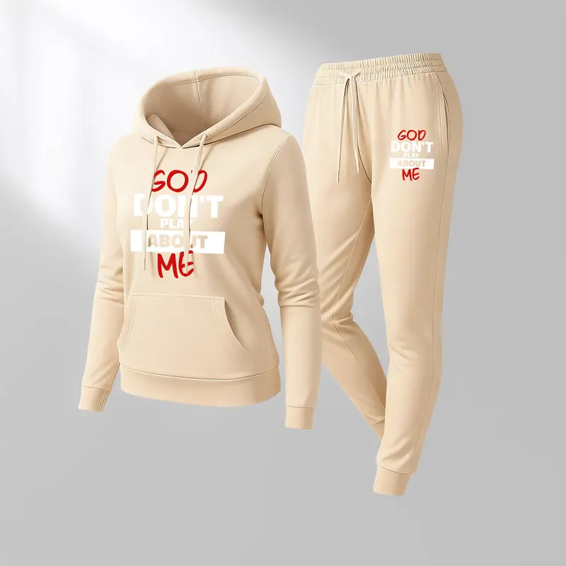 Women's GOD DON'T PLAY ABOUT ME Graphic Print Hoodie, Casual Sportswear, Long-Sleeved Hooded Jacket, Suitable for Autumn and Winter, Everyday Wear, Indoor and Outdoor Sportswear Set SpringStatements