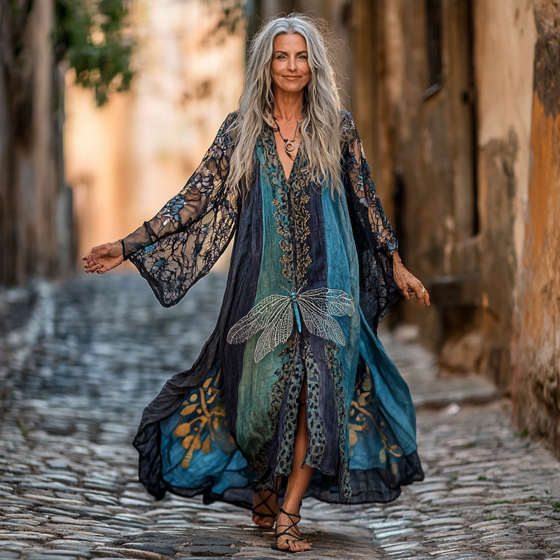 Vintage Hippie Loose Linen Dress 0c56