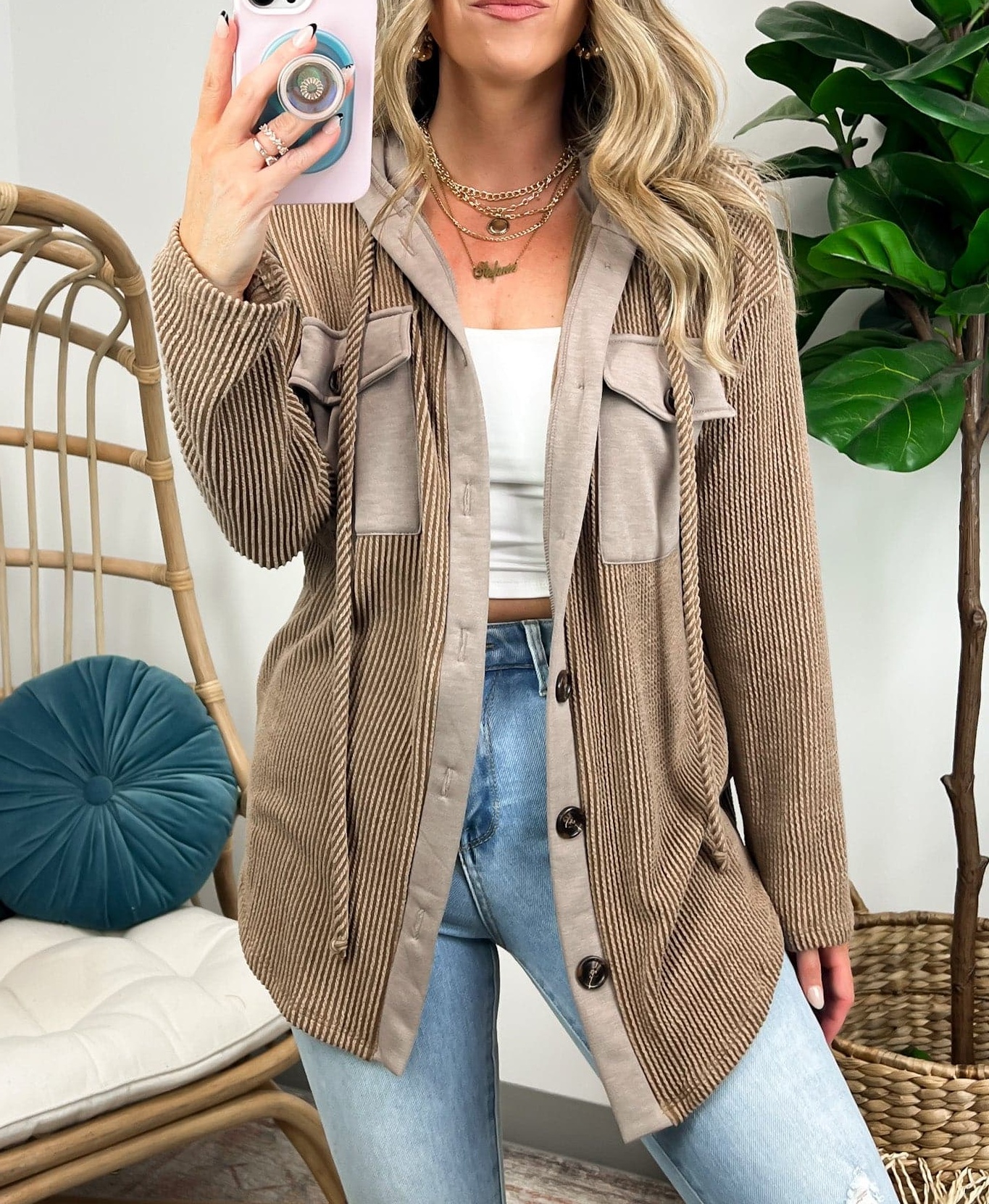 Saturday Satisfaction Ribbed Hooded Shacket