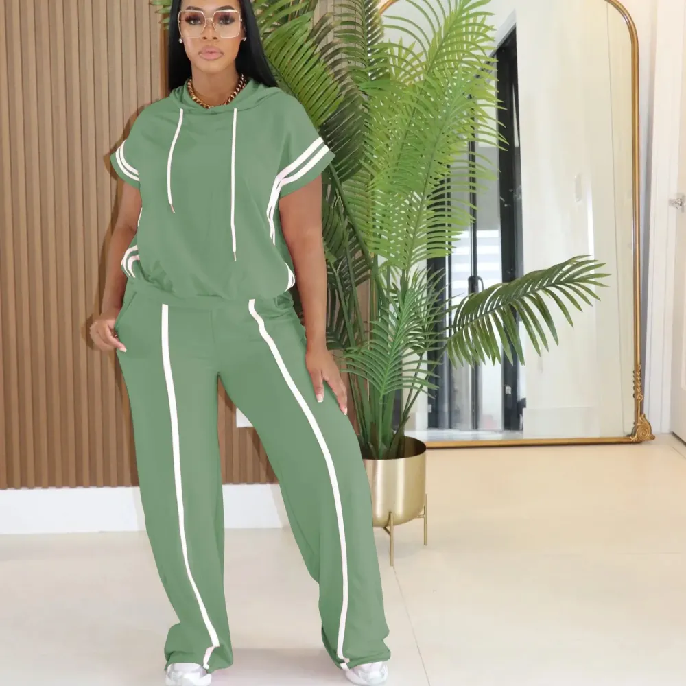 Women's Spring/Summer Hooded Top and Casual Trousers Set