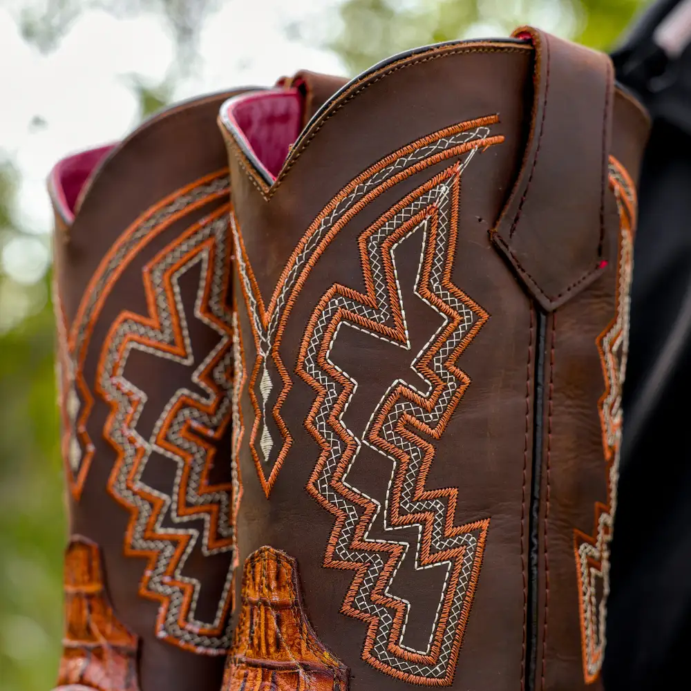 Honey Cognac Caiman Neck Leather Boots With 3D Lightweight Sole - Composite Toe