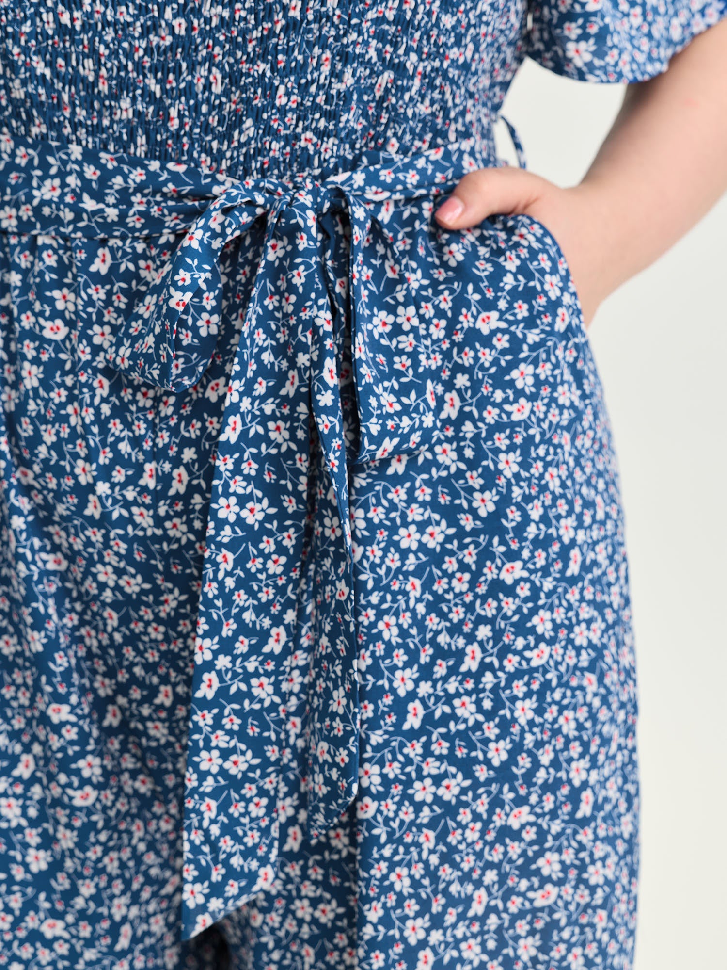 Micro Floral Print Shirred Bodice Jumpsuit