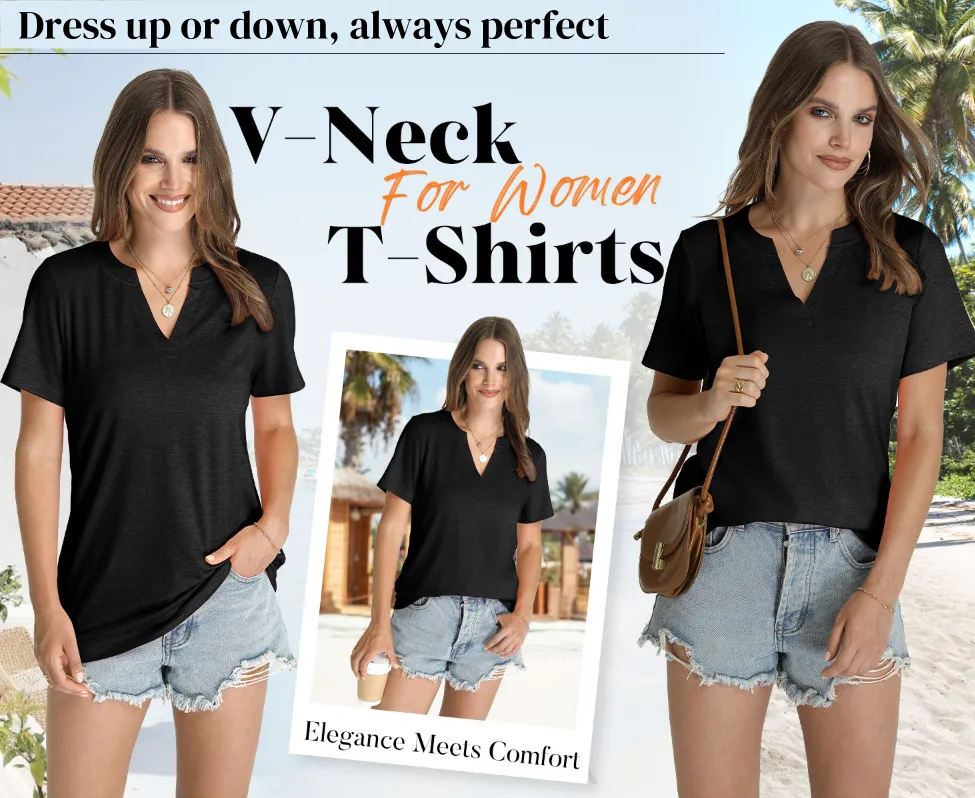 Womens Tops Summer Short Sleeve V Neck Blouses