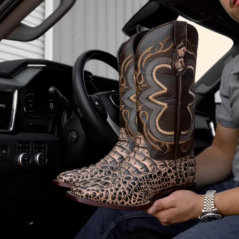 Orix Caiman Neck Leather Boots- Square Toe