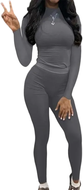 Women's Minimalist Chic Solid Long Sleeve Tee & Elastic Waist Pants Set