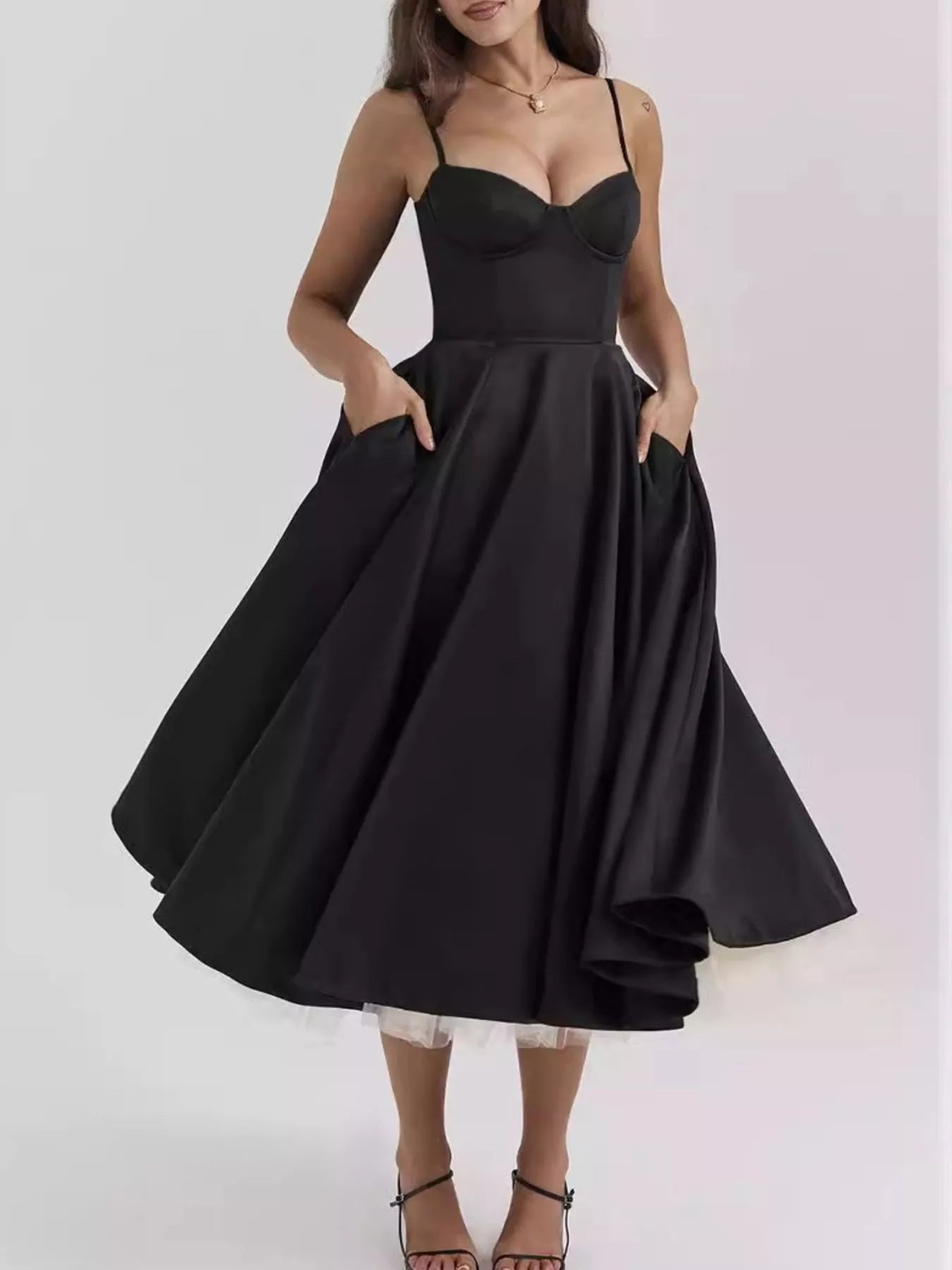 Sweetheart Neck A-Line Midi Dress