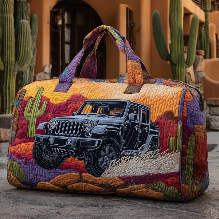 🚙🌵 Desert Trail Jeep Quilted Duffle Bag – Off-Road Adventure Travel & Weekender Bag 🏜️🧳✨