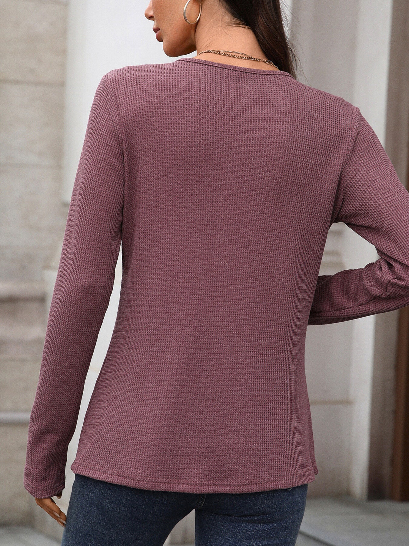 Waffle Knit Long Sleeve T-Shirt