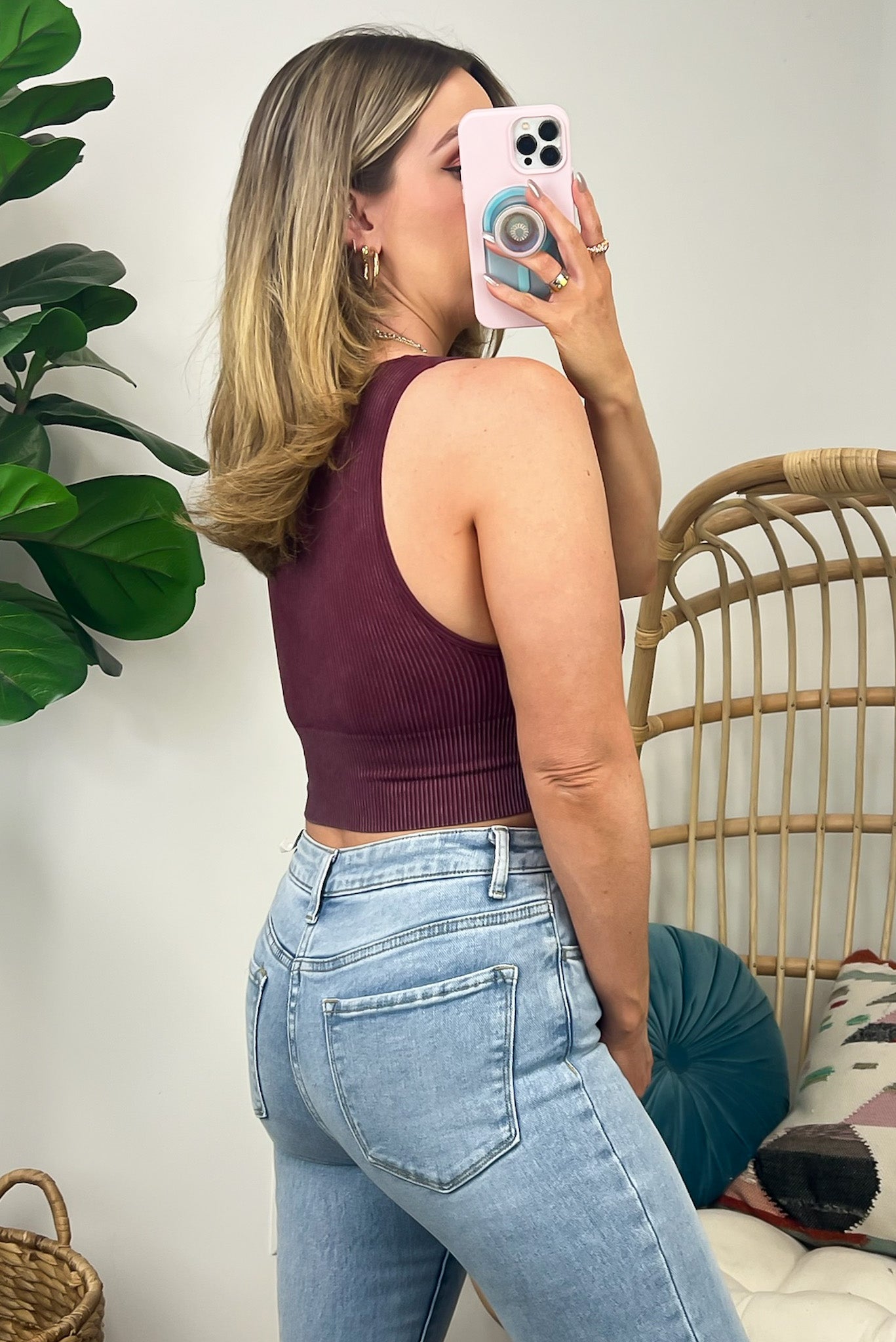 Mineral Wash V-Neck Seamless Bra Top