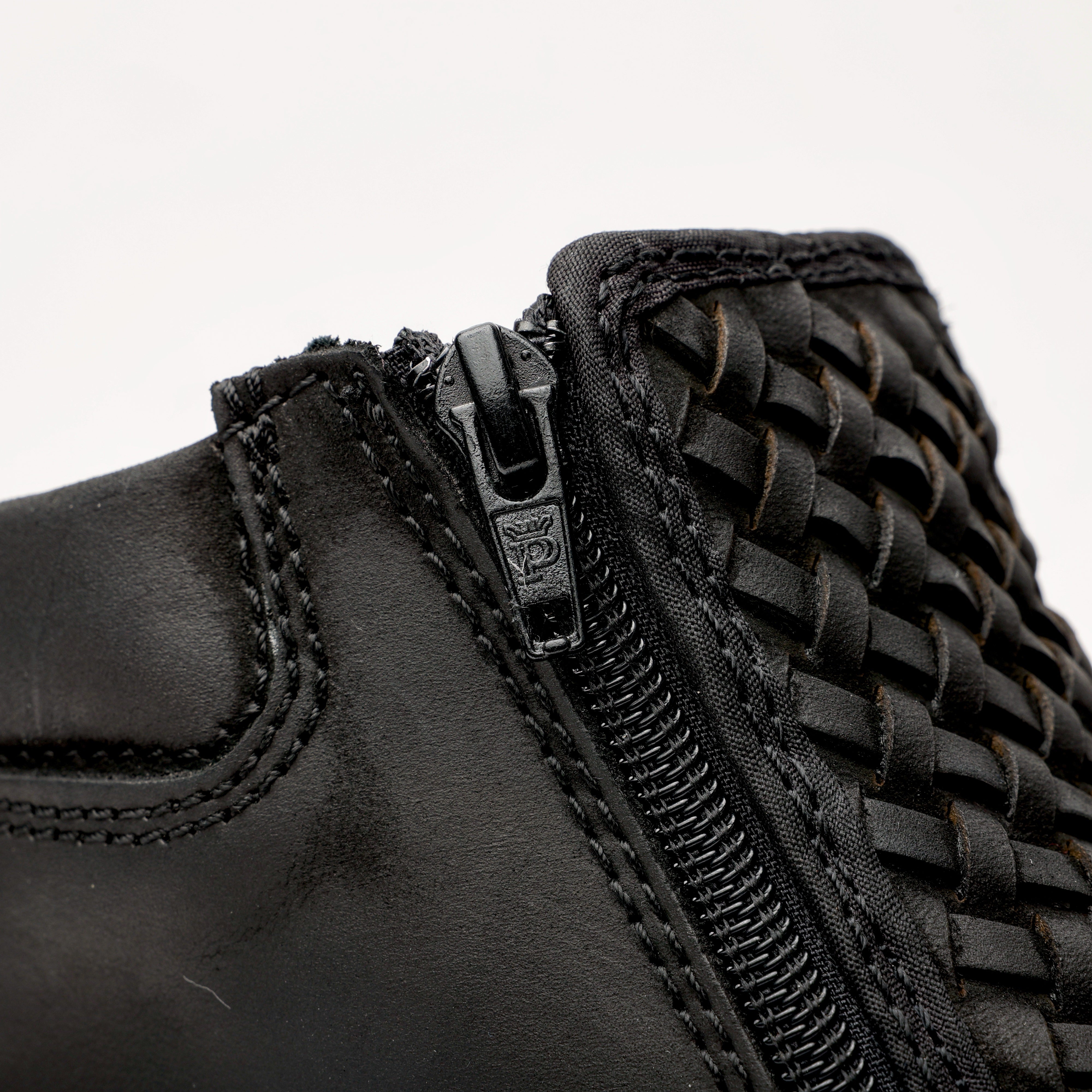 Black Basketweave Leather Botin With 3D Lightweight Soles - Square Toe
