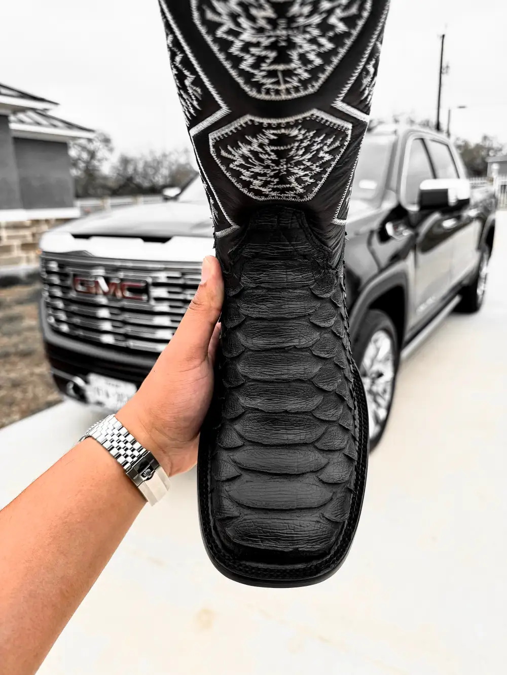 “Black Mamba” Python Leather Boots - Square Toe