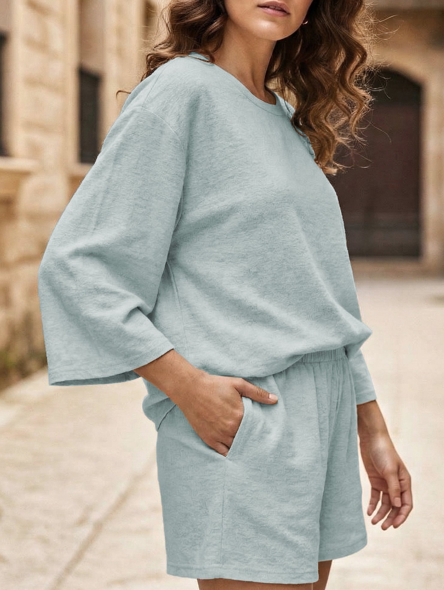 Tencel Linen Lounge Tee Shorts Set_CWSTB01060