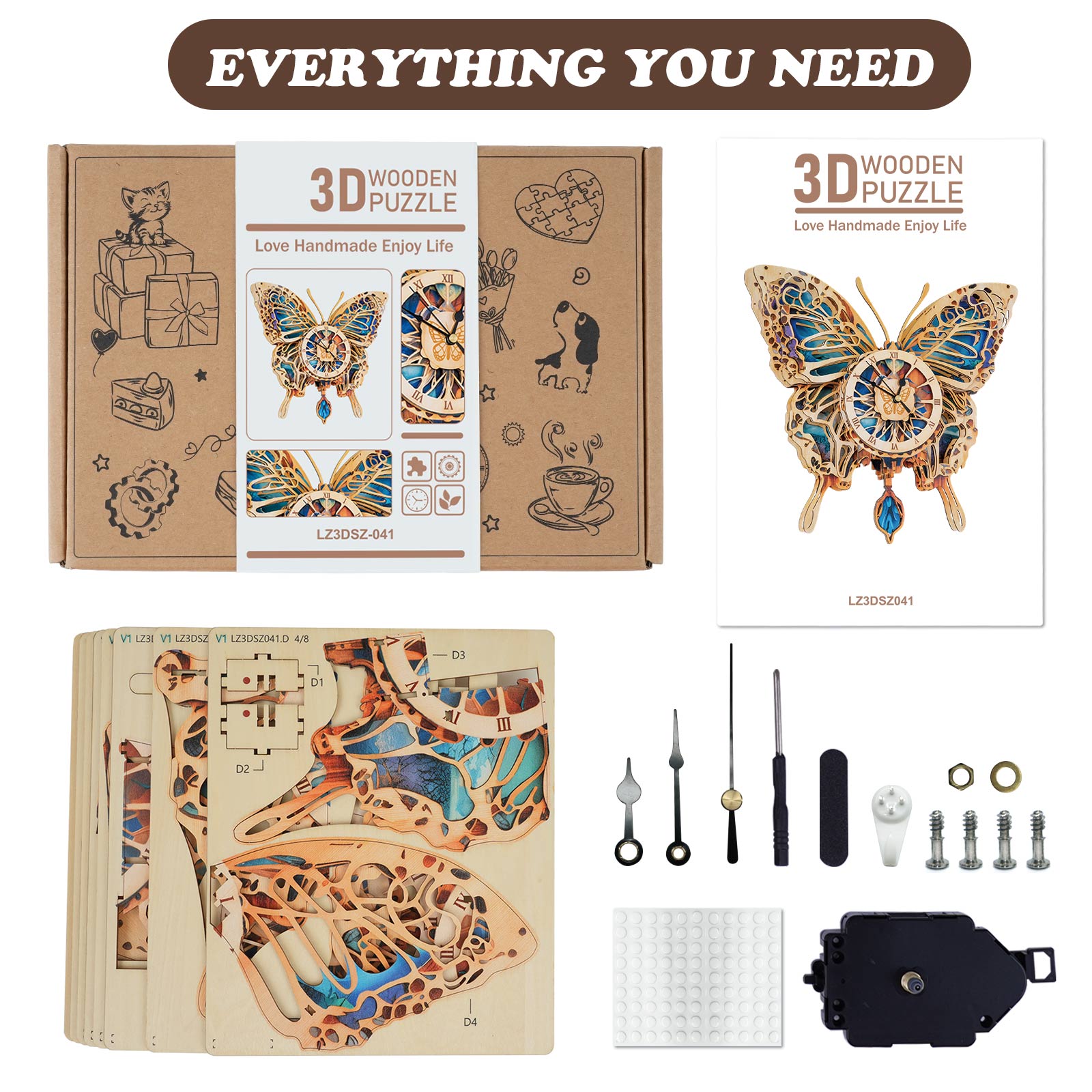 Butterfly – DIY Wooden Clock, 3D Puzzle Craft Kit