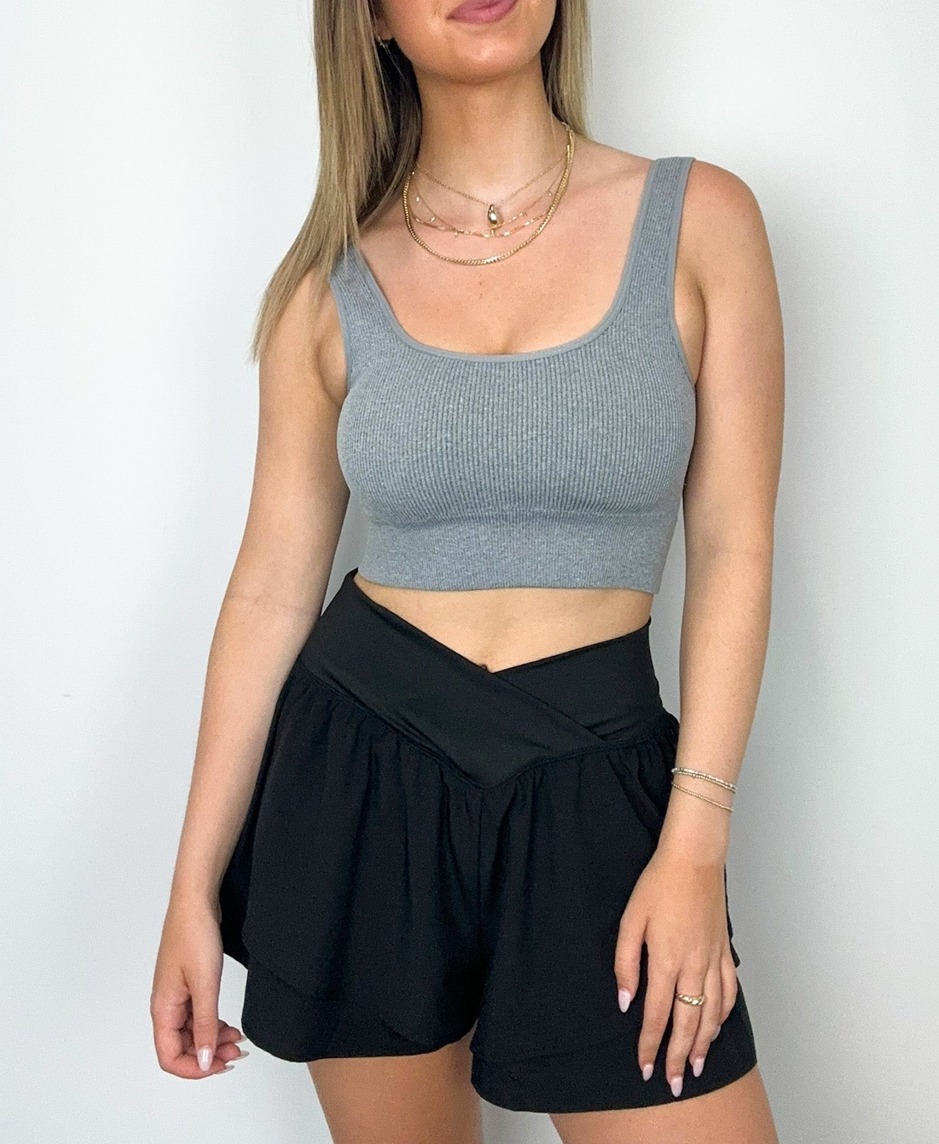 Ribbed Square Neck Cropped Bra Top
