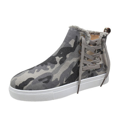 Lace-Up Round Toe Canvas Boots with Side Zip (multiple color options)