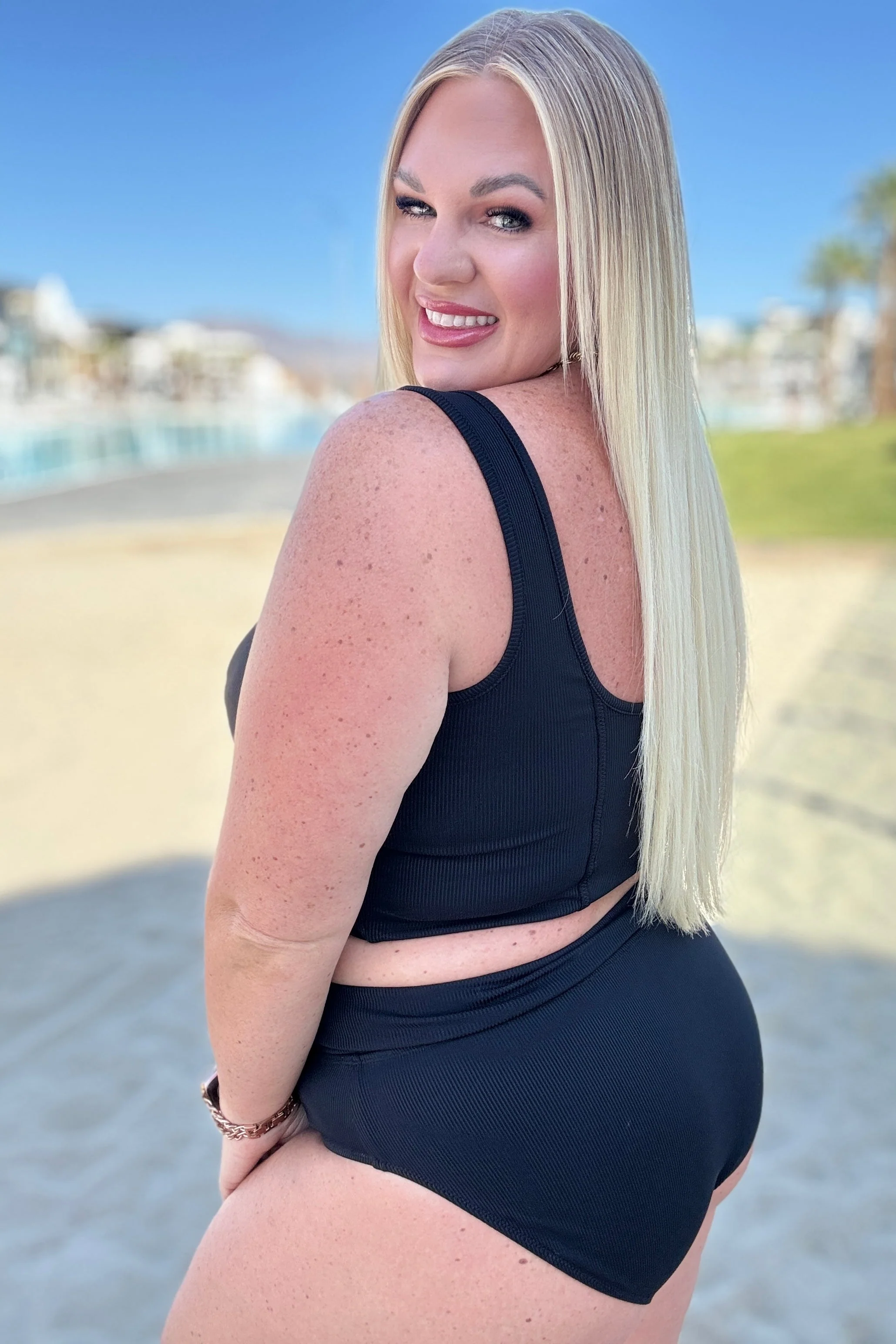 Down the Block, On A Beach Two Piece Swimsuit in Black