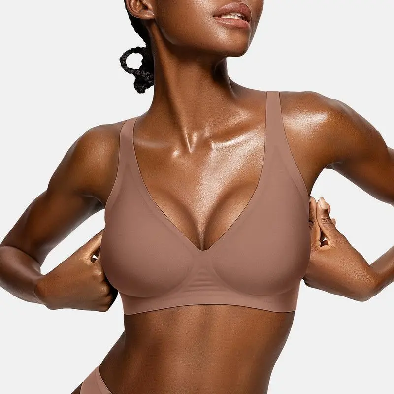 Womens Comfortable Wireless Bras Push Up Bralettes Seamless Tshirts Bras Deep V