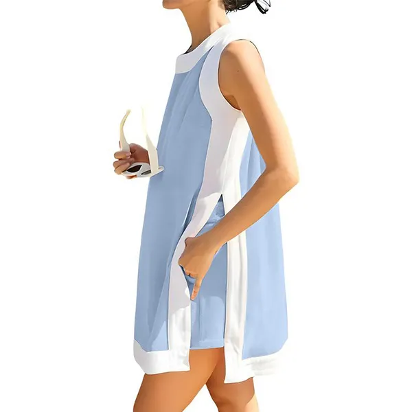 Women's Casual Two Piece Sets Color Block Crewneck Matching Shorts