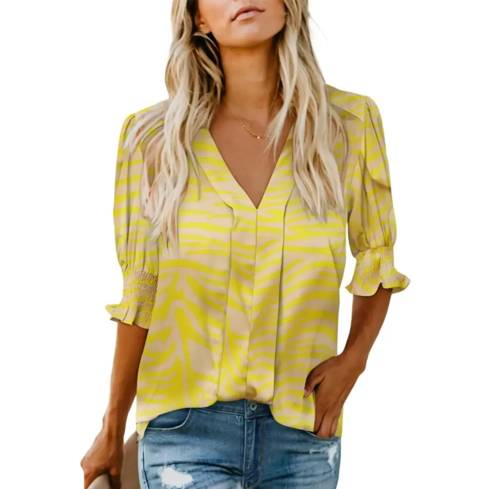 Womens Graphic Solid V Neck T Shirts Tops Casual Ruffle Short Sleeve Blouses Boho Floral