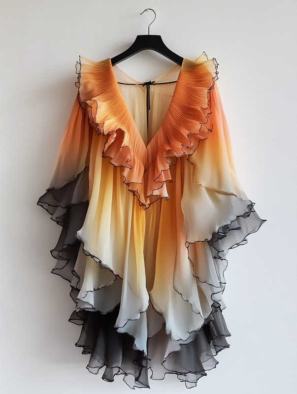 Asymmetrical dress with ruffles for vacation or daily wear 38f2