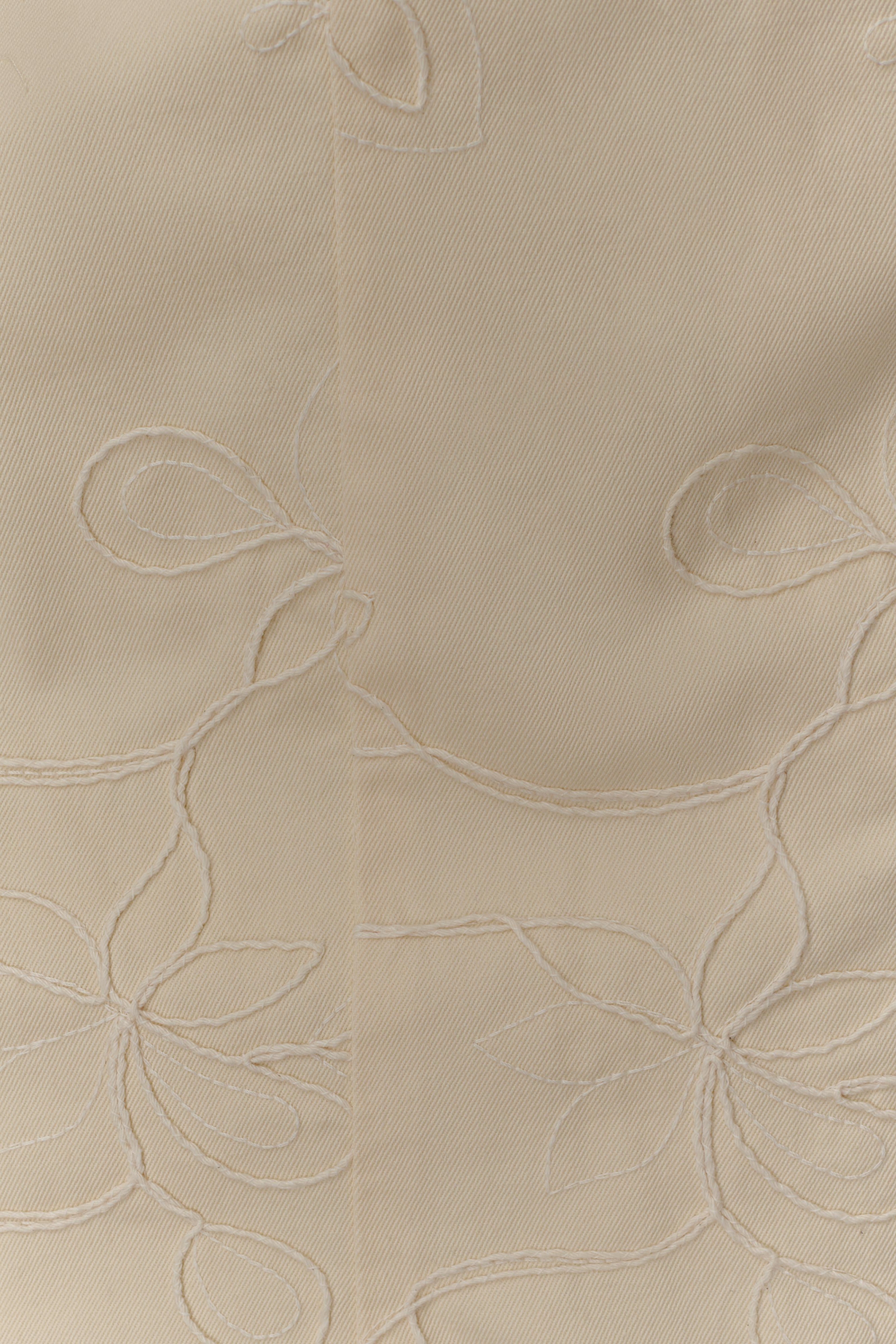 Cream Embroidered Denim Mini Dress