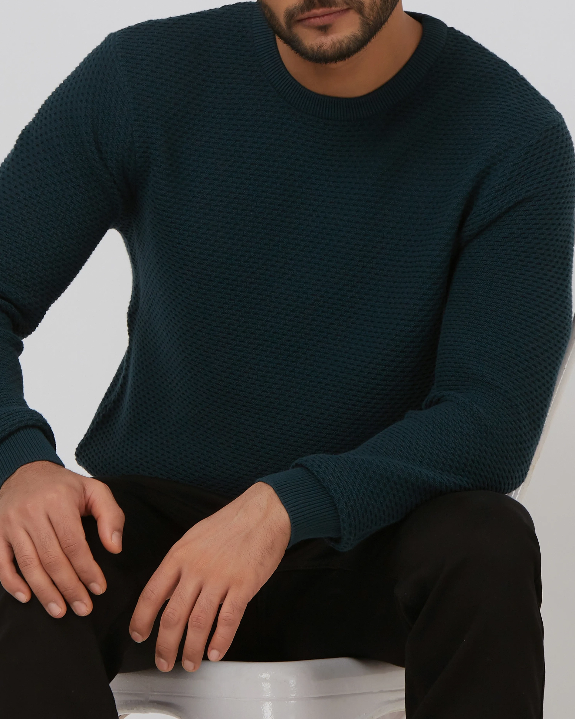 Comfortable Soft Daily Slim Teal Cotton Sweater