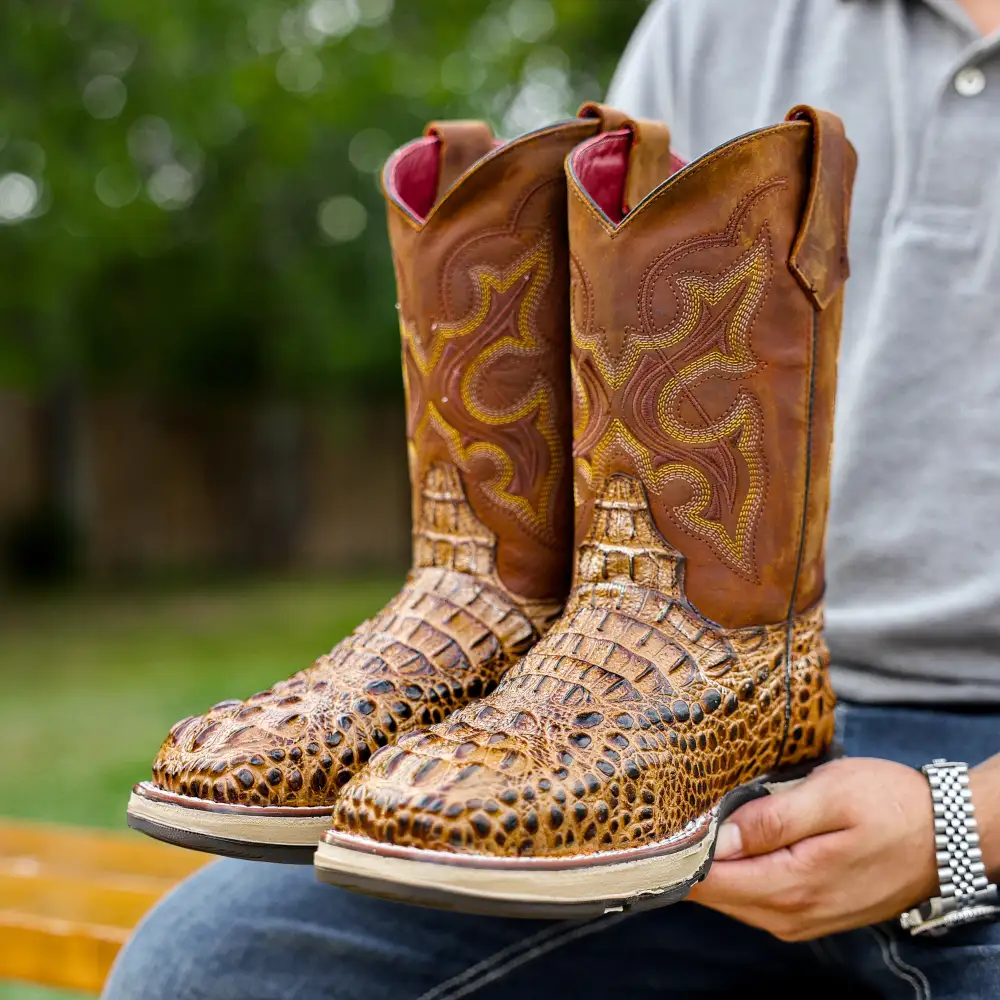 Honey Caiman Neck Leather Boots With 3D Lightweight Sole - Composite Toe