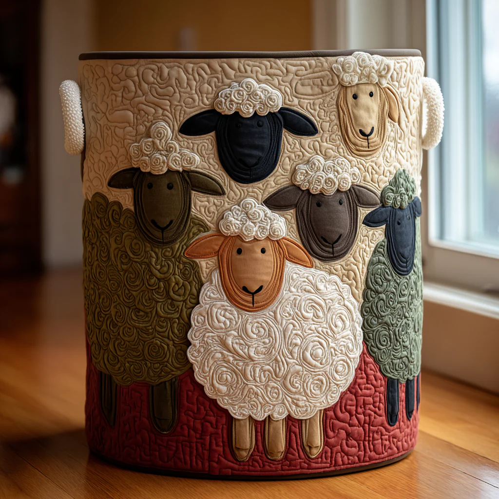 Sunny Sheep Quilted Laundry Basket