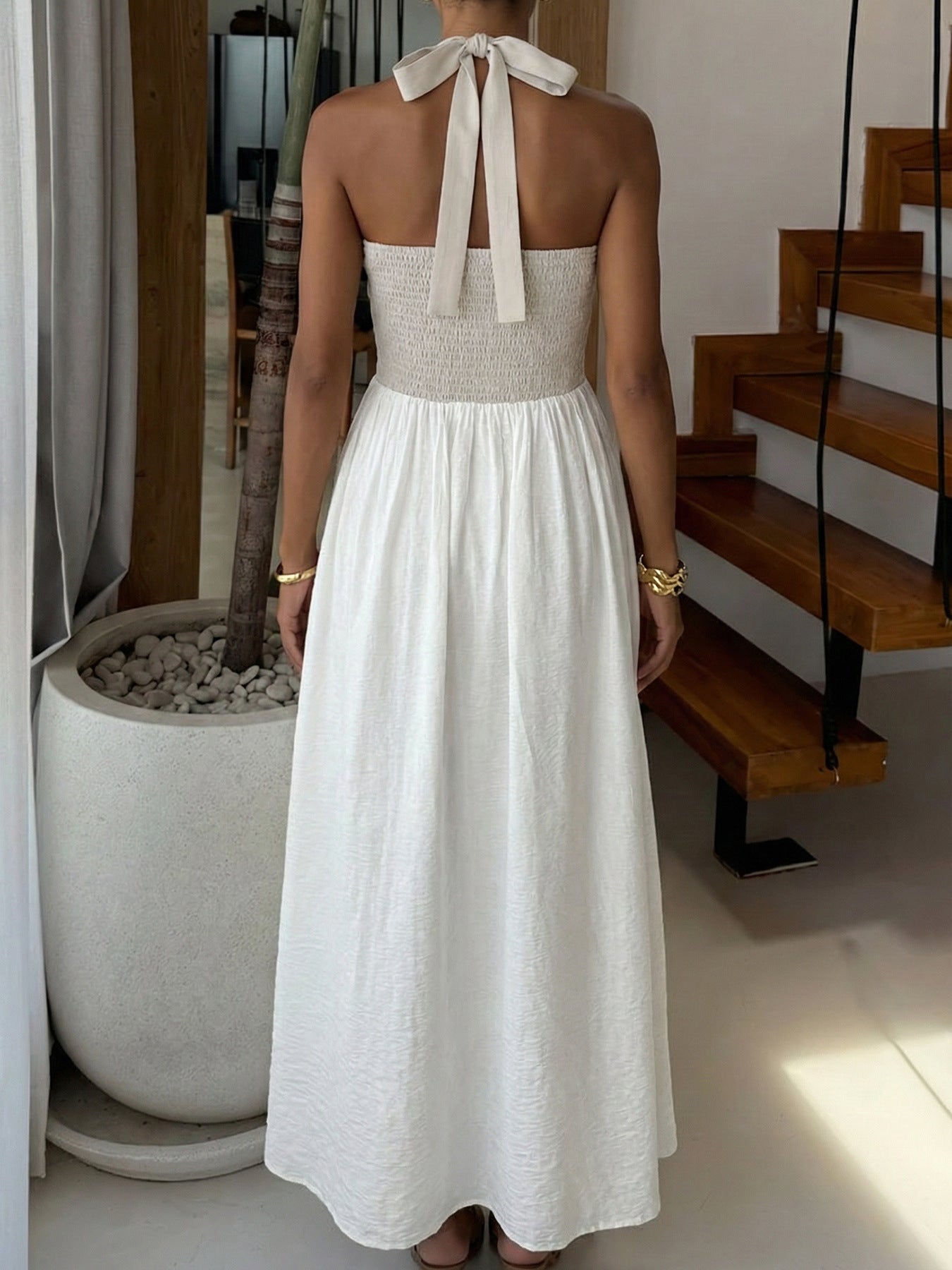 Halter Neck Two-Tone Maxi Dress