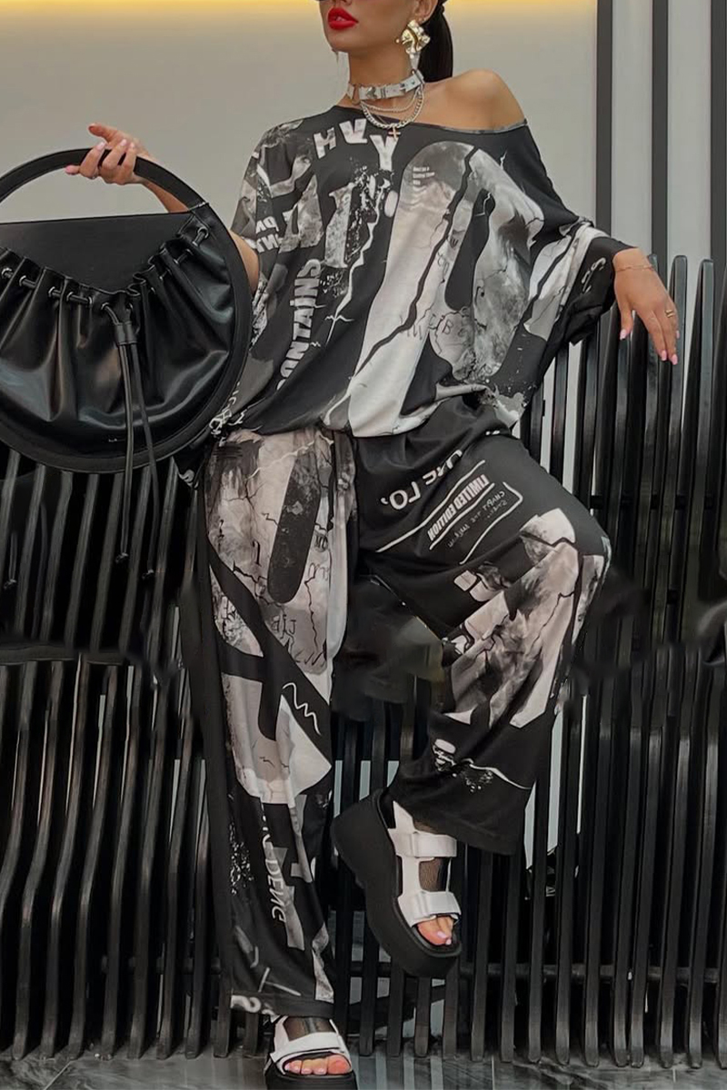 Ladies' Round Neck Printed Top + Pants Casual Set