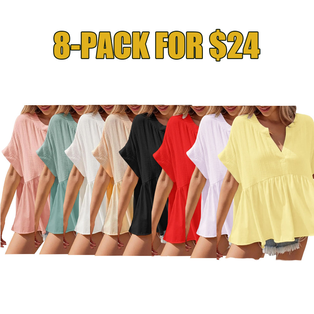 Effortless Flowy Babydoll Blouse – V-Neck Pleated Summer Top