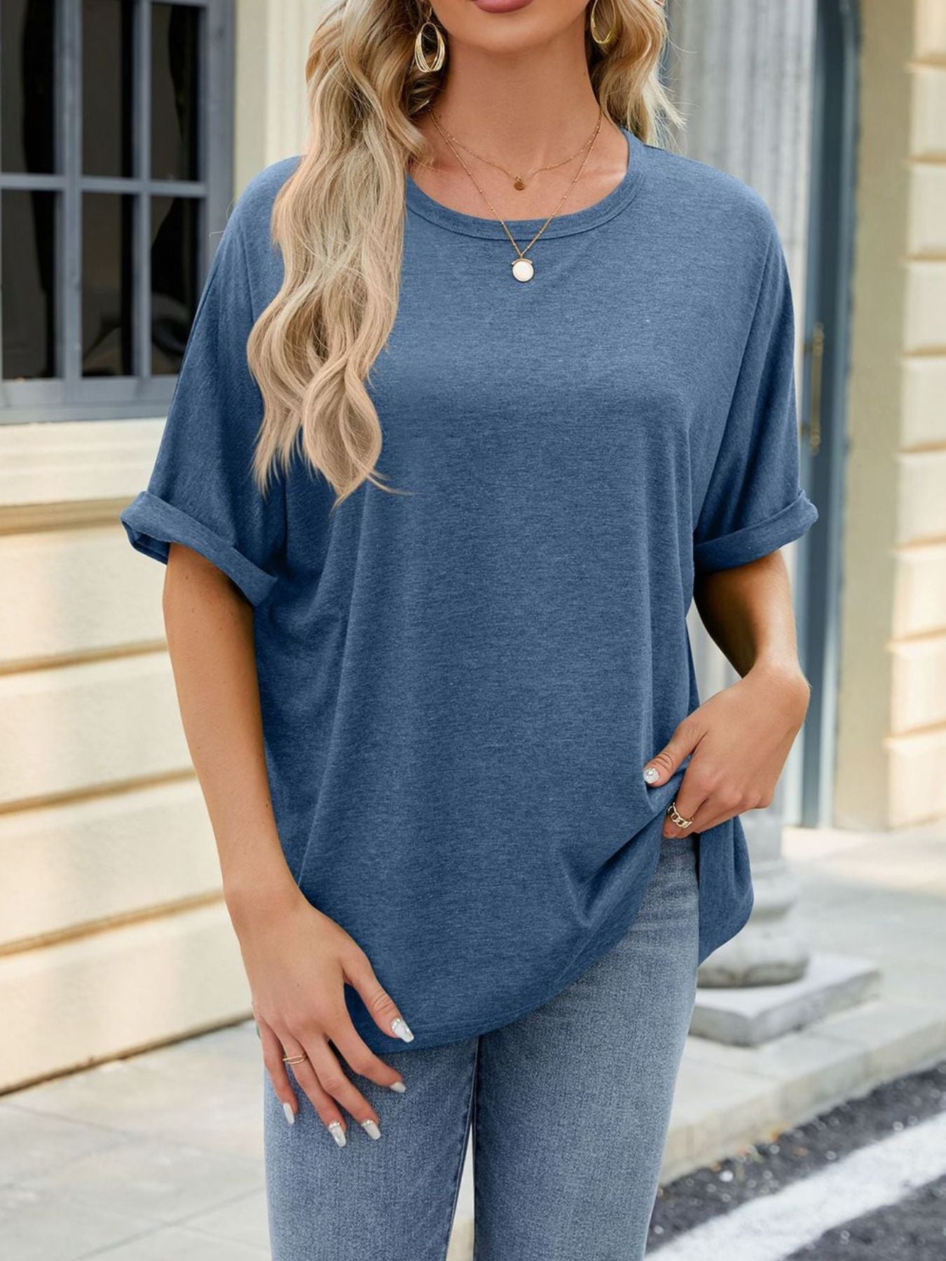 Casual Loose Fit Rolled Sleeve T-Shirt