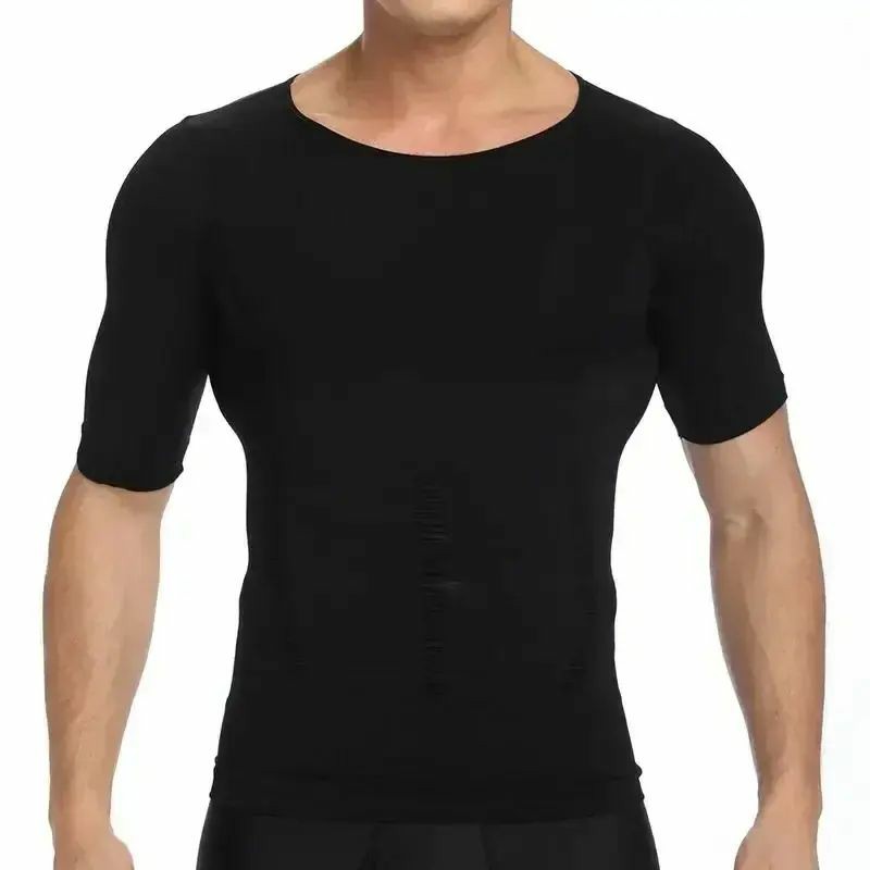 Menswear Compression Body Shaper Shapewear Stretch Short Sleeve Shirt