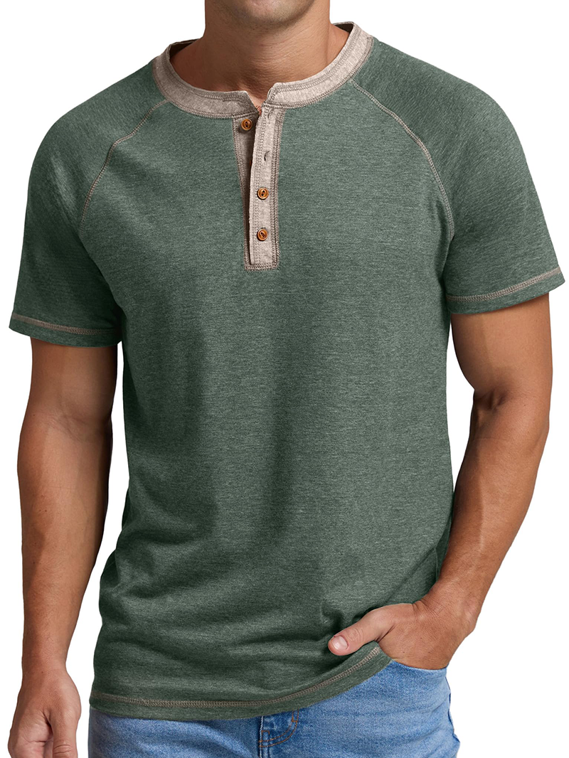 Men's Knitted Contrast Color Short Sleeve T-Shirt